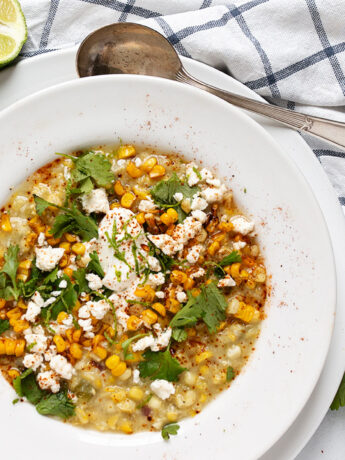 Mexican corn soup in bowl