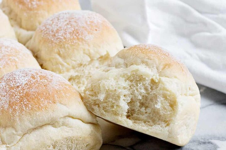 potato dinner rolls pulled apart