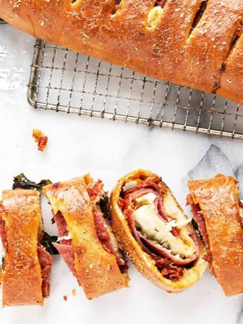 Classic stromboli sliced.