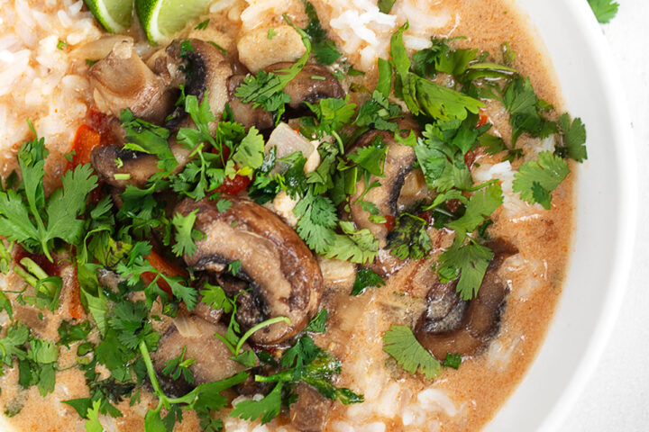 Wicked Thai chicken soup in serving bowl.