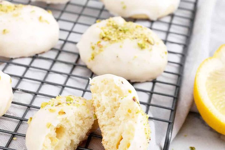 glazed lemon cookies on cooling rack