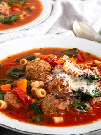 Italian meatball soup in bowls