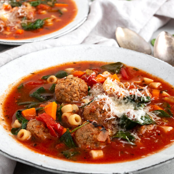 Italian meatball soup in bowls