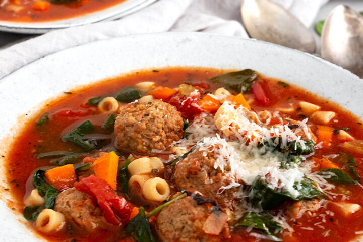 Italian meatball soup in bowls
