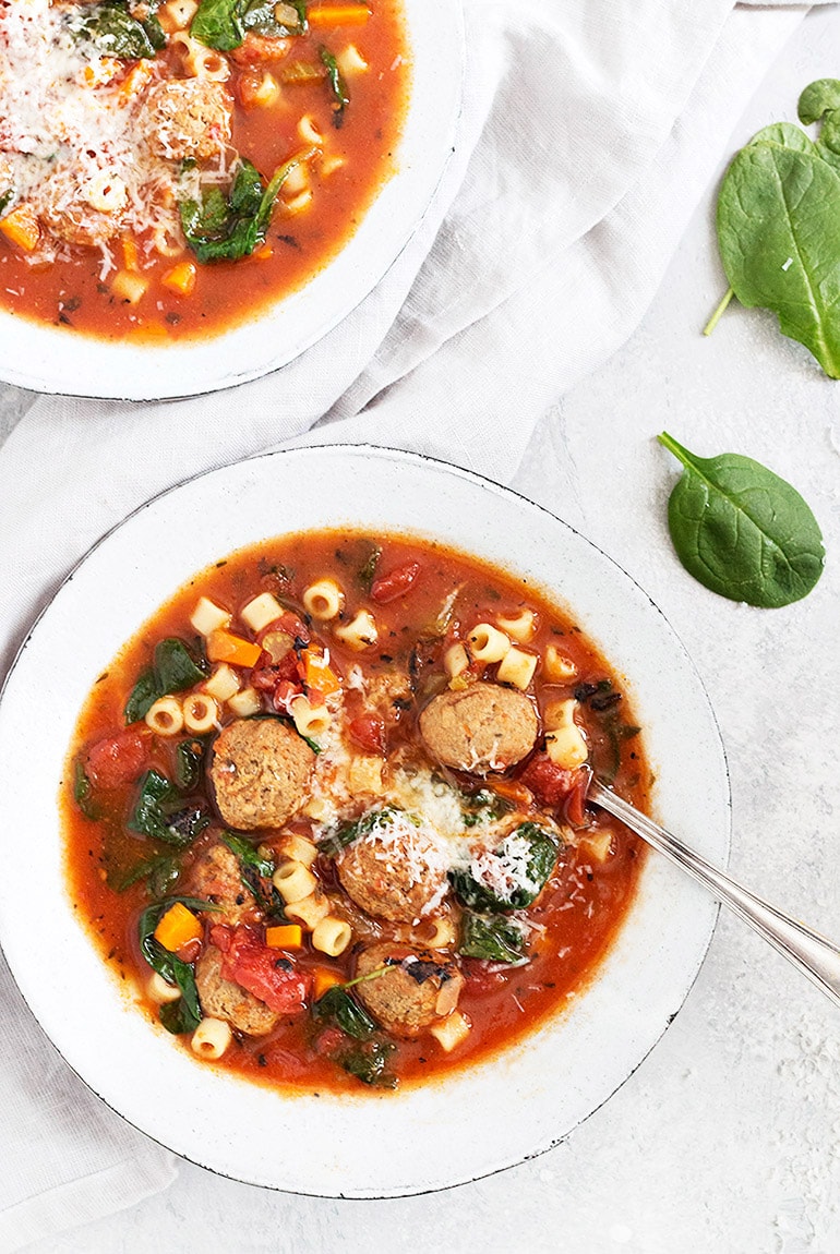 Italian meatball soup in bowl