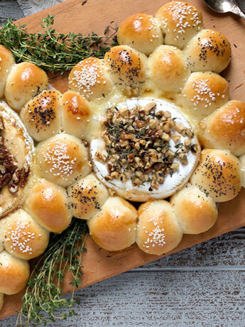 baked brie and baked camembert with bread rolls