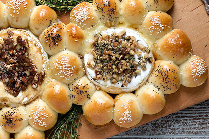 baked brie and baked camembert with bread rolls