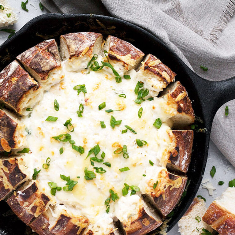 Warm Skillet Crab Dip in a Sourdough Bread Bowl Seasons and Suppers