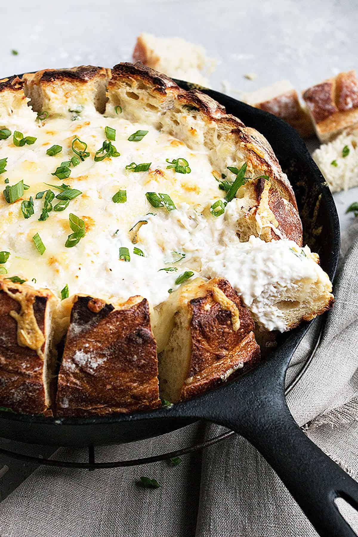 crab dip in sourdough bread bowl