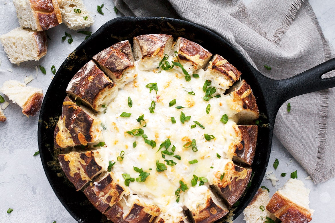 Warm Skillet Crab Dip in a Sourdough Bread Bowl Seasons and Suppers