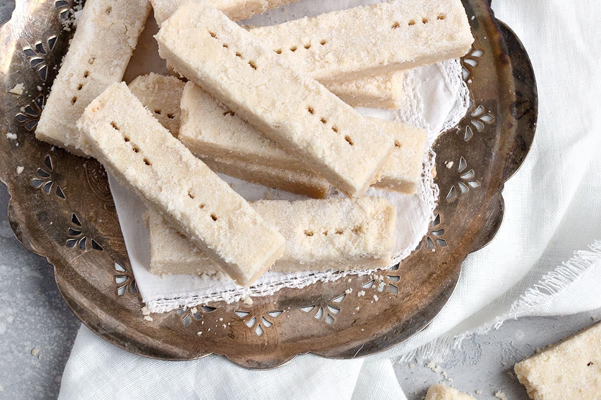 Scottish shortbread cookies on old sliver platter