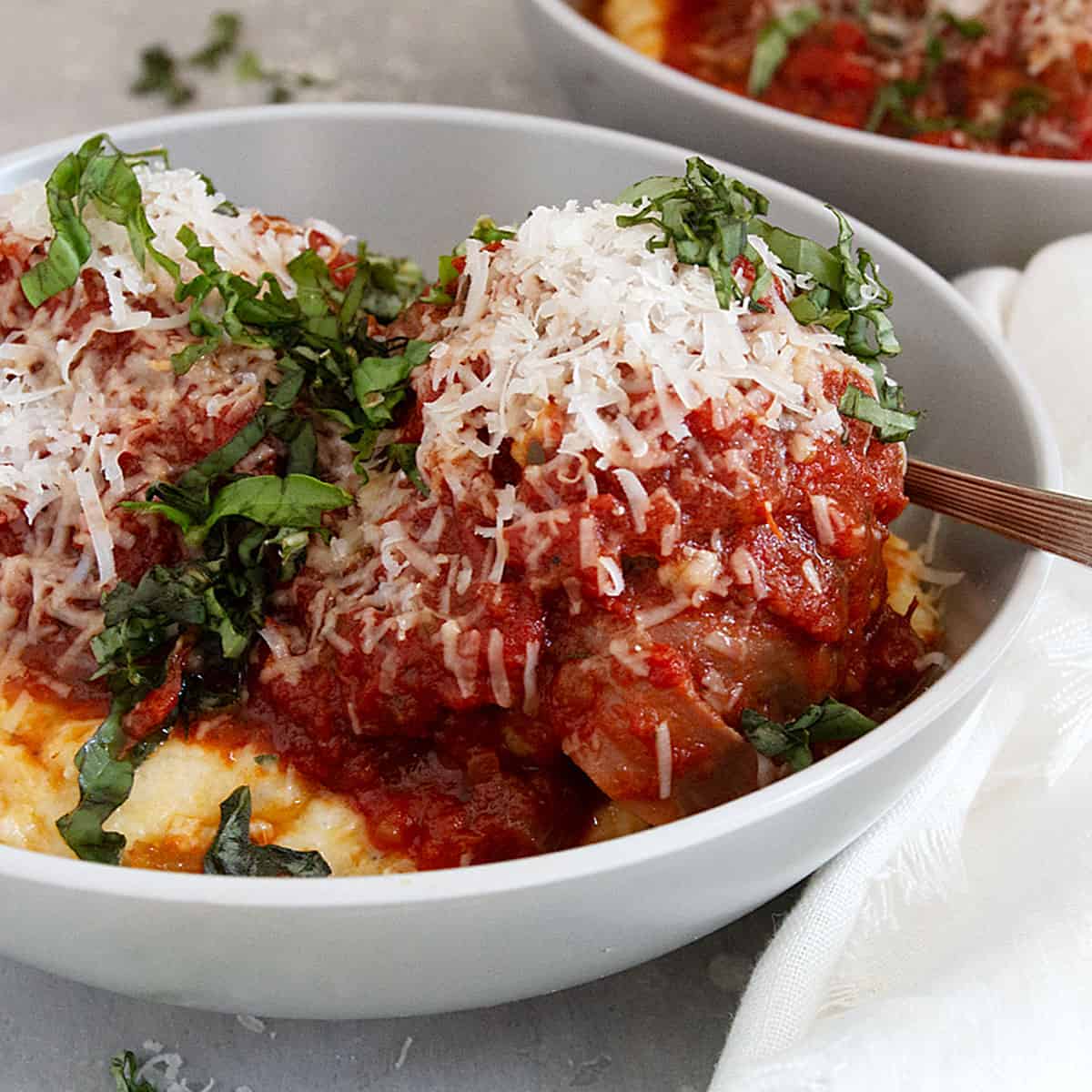 Pork Prosciutto Meatballs and Polenta