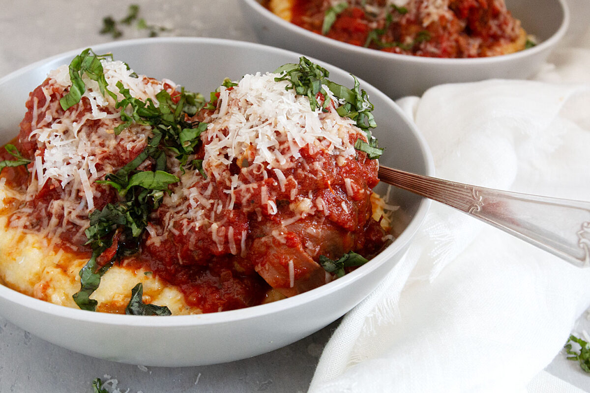 Pork Prosciutto Meatballs and Polenta Seasons and Suppers