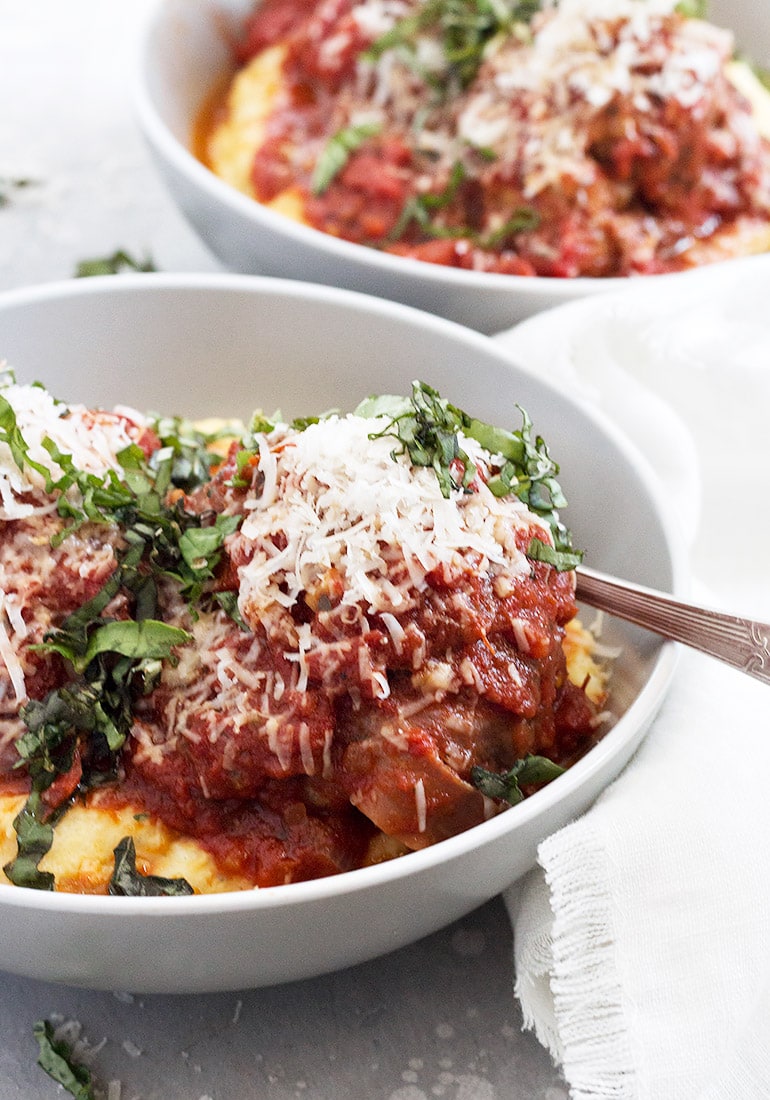 Pork Prosciutto Meatballs and Polenta