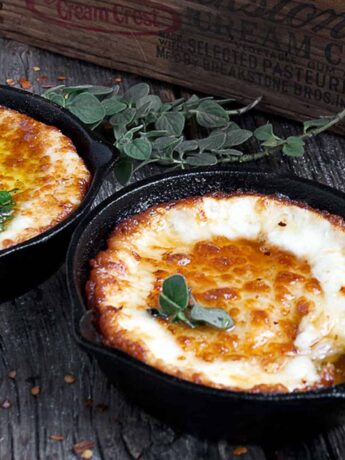 provoleta melted Provolone in mini cast iron skillets