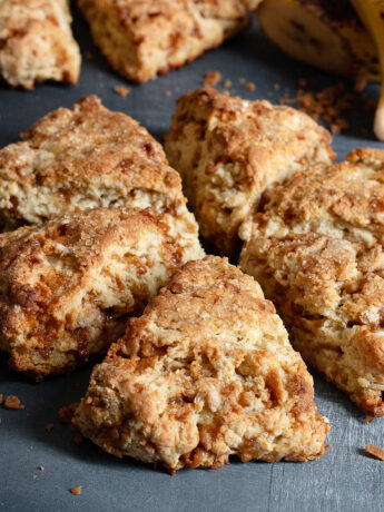banoffee scones sliced on board