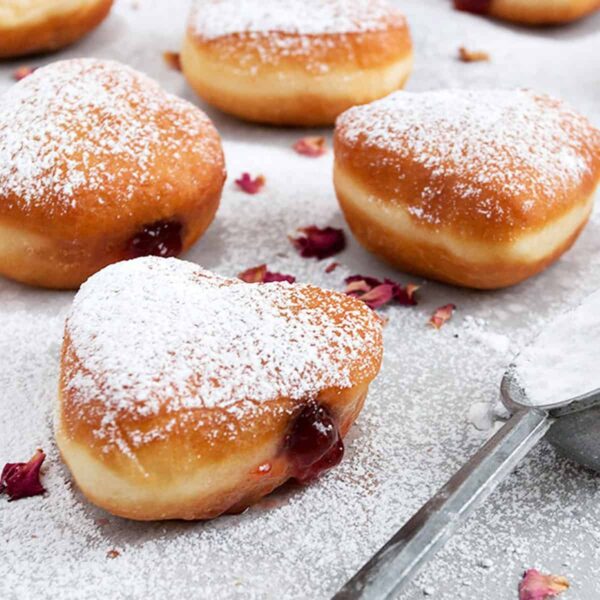 heart-shaped yeast donuts filled with jam
