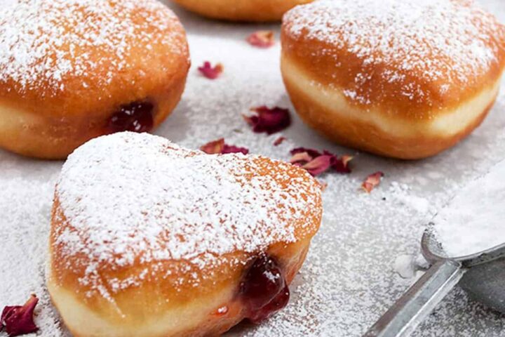 heart-shaped yeast donuts filled with jam
