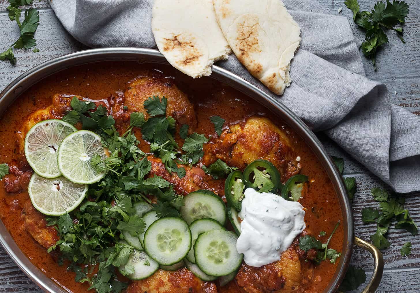 butter chicken thighs in serving dish