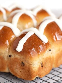 hot cross buns on cooling rack