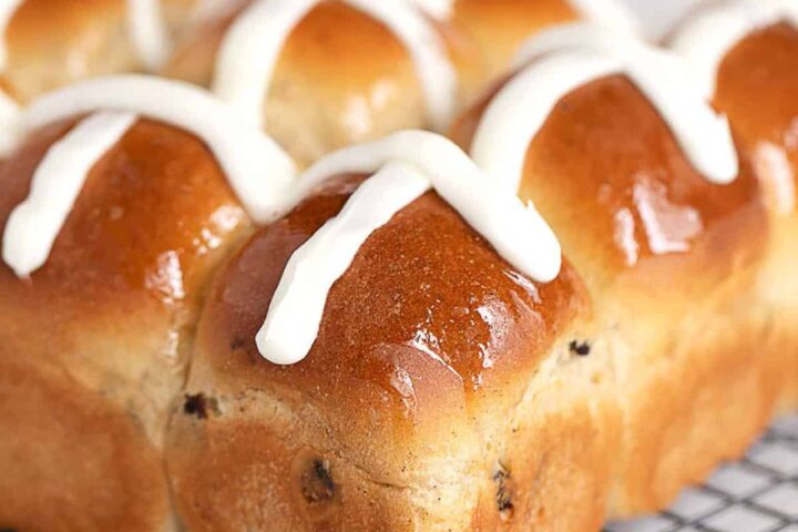 hot cross buns on cooling rack