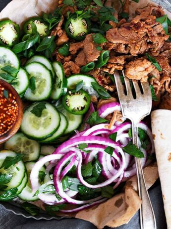 spicy pork tacos on platter