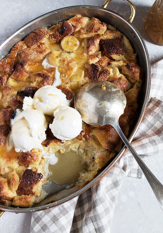 Bananas Foster Bread Pudding - Seasons and Suppers