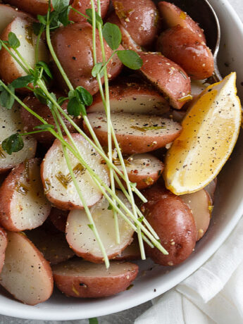 lemon potato salad in bowl