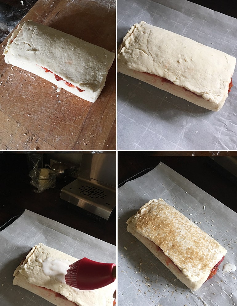making rhubarb biscuit jelly roll