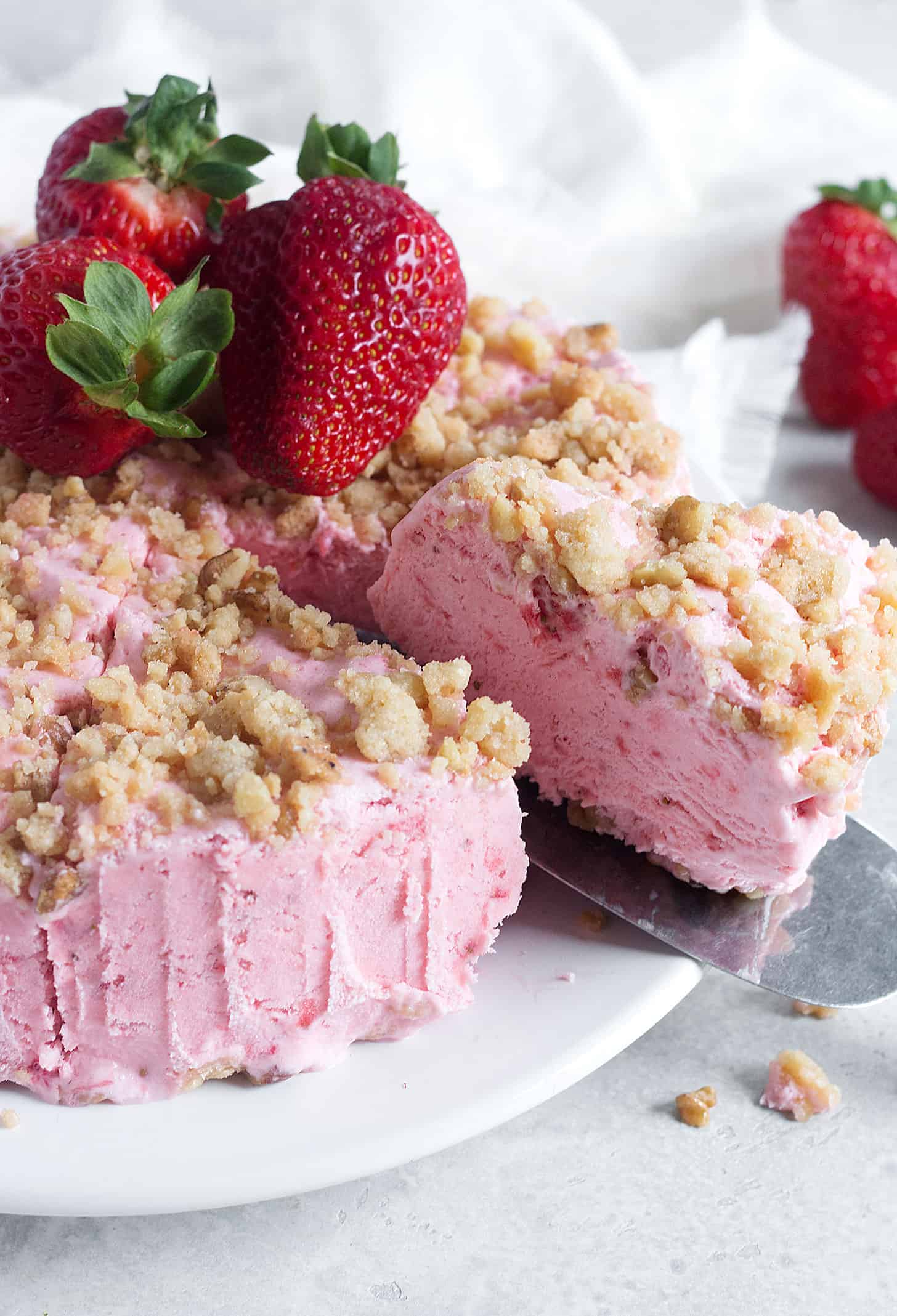 frozen strawberry dessert sliced