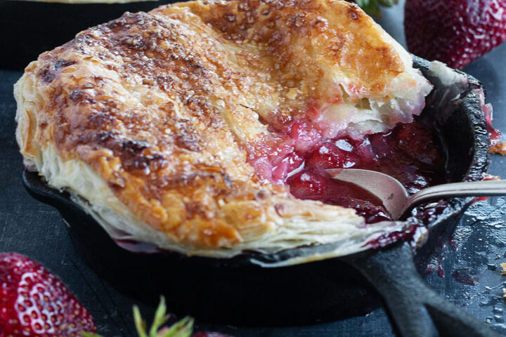 strawberry puff pastry pie in mini skillets