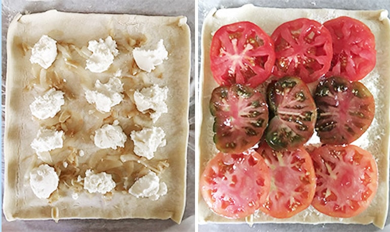 photo collage of making tomato ricotta tart