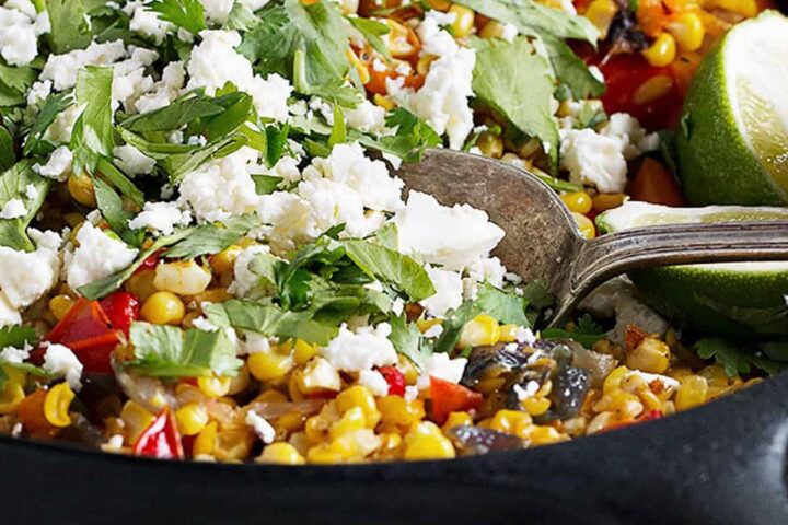 corn and bell pepper skillet with feta