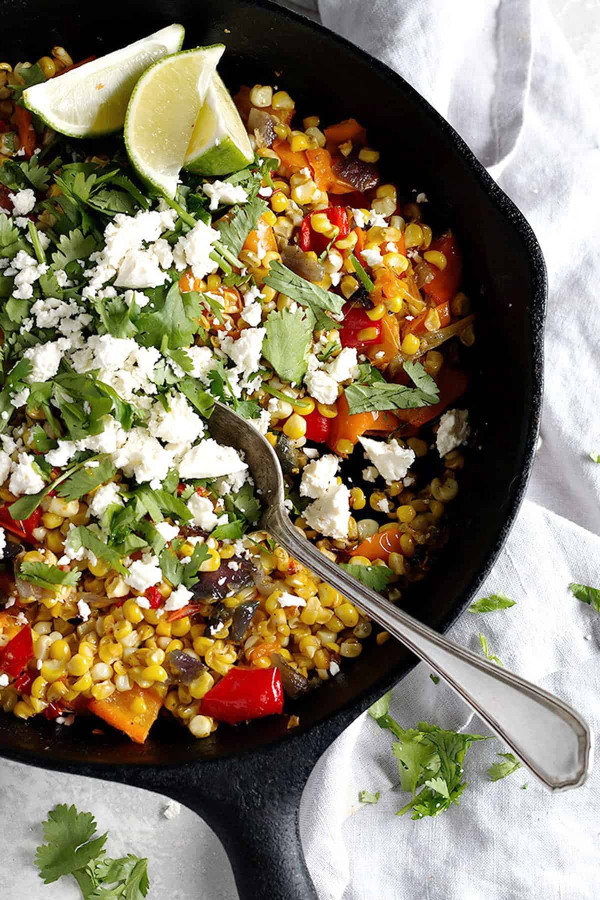 corn and bell pepper skillet with feta