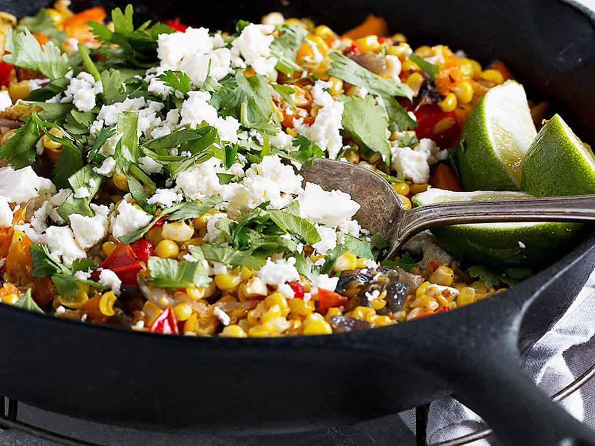 corn and bell pepper skillet with feta