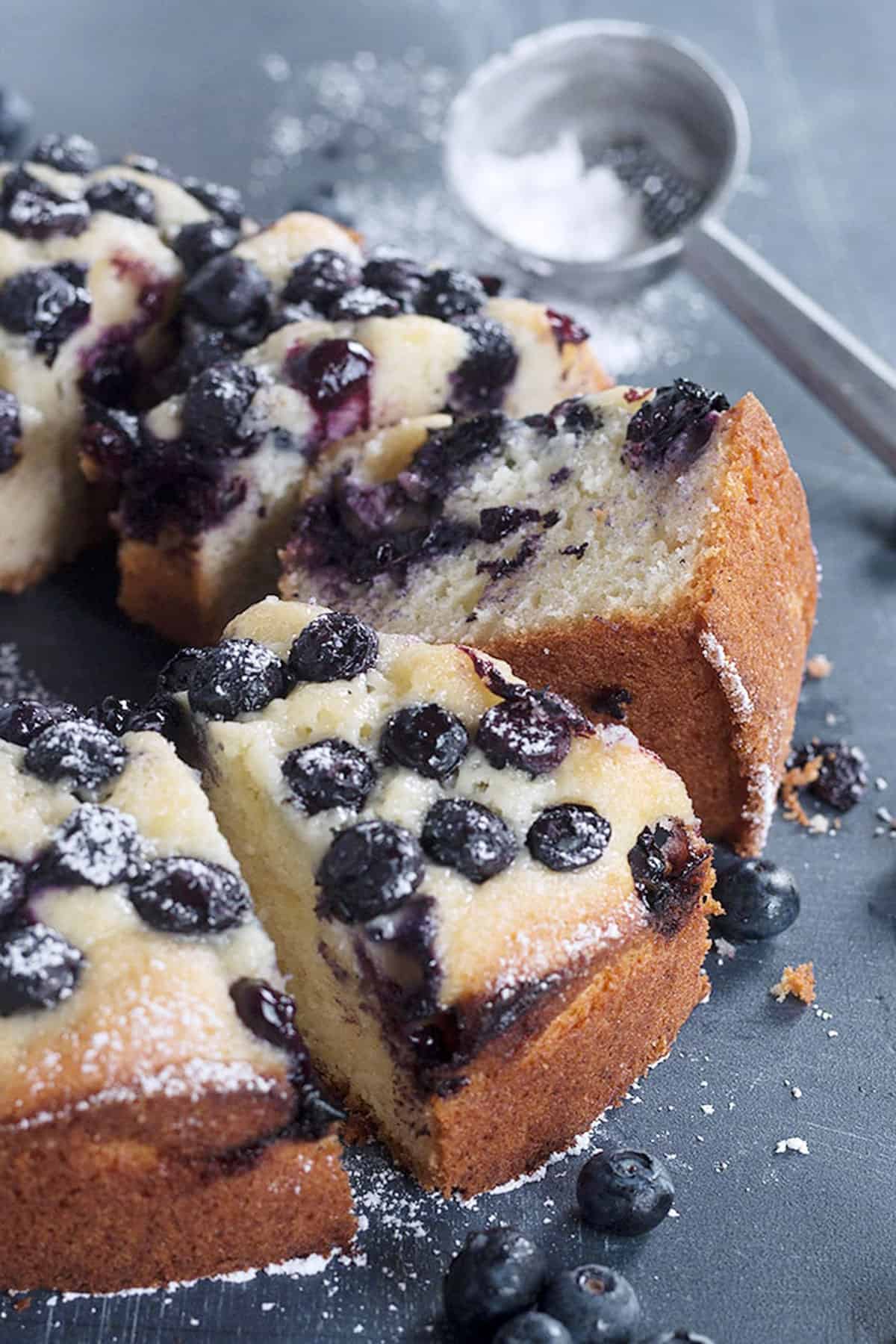 blueberry sour cream bake on blue background