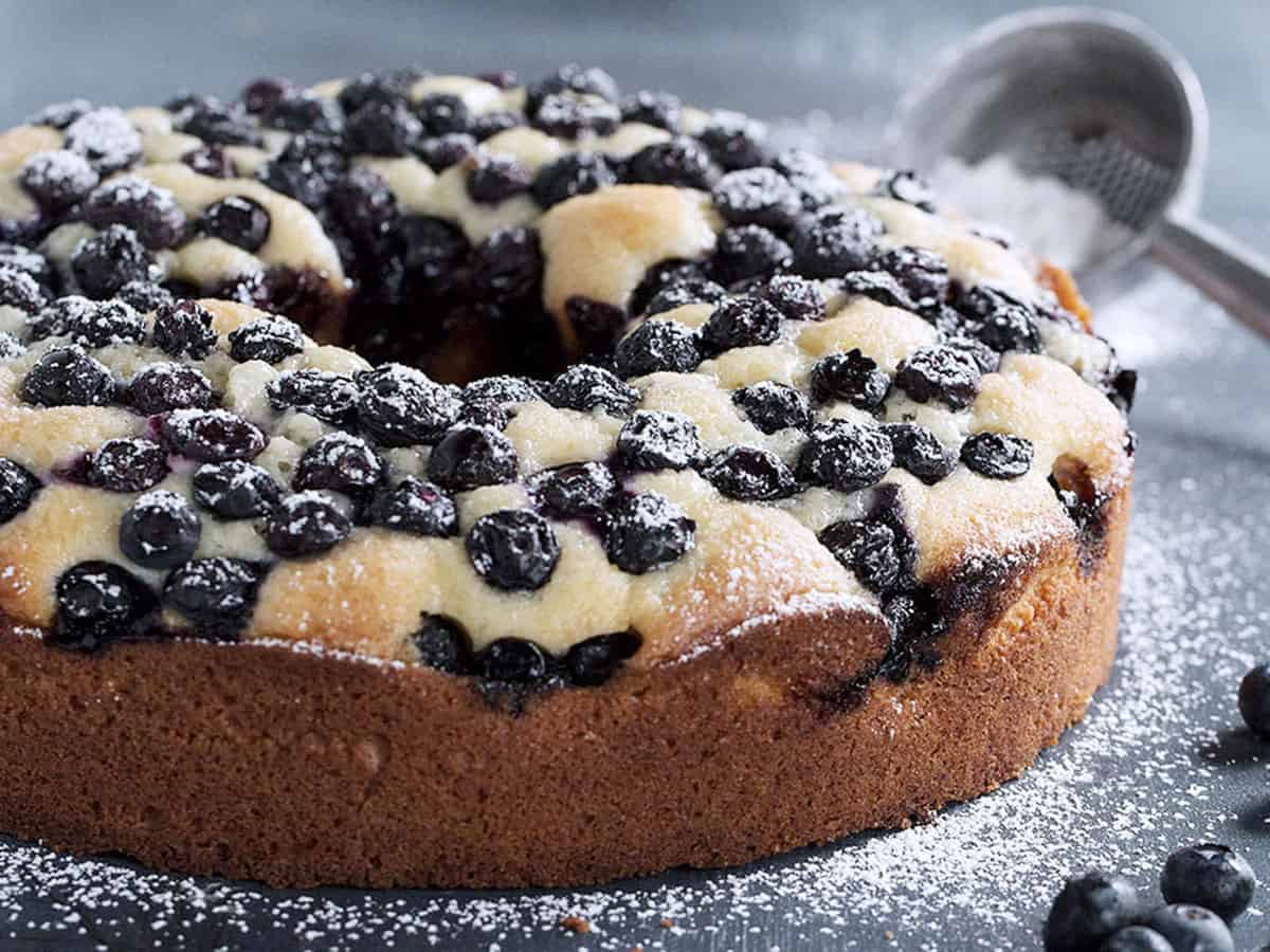 blueberry sour cream bake on blue background