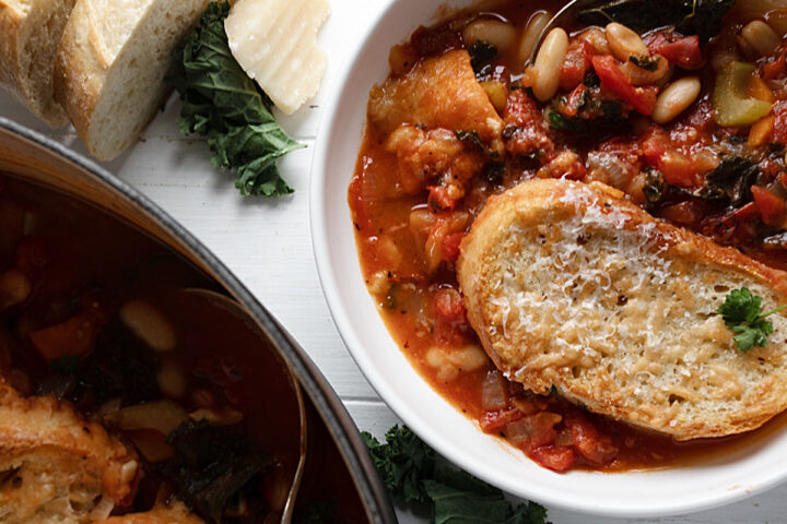 ribollita soup in bowl with bread