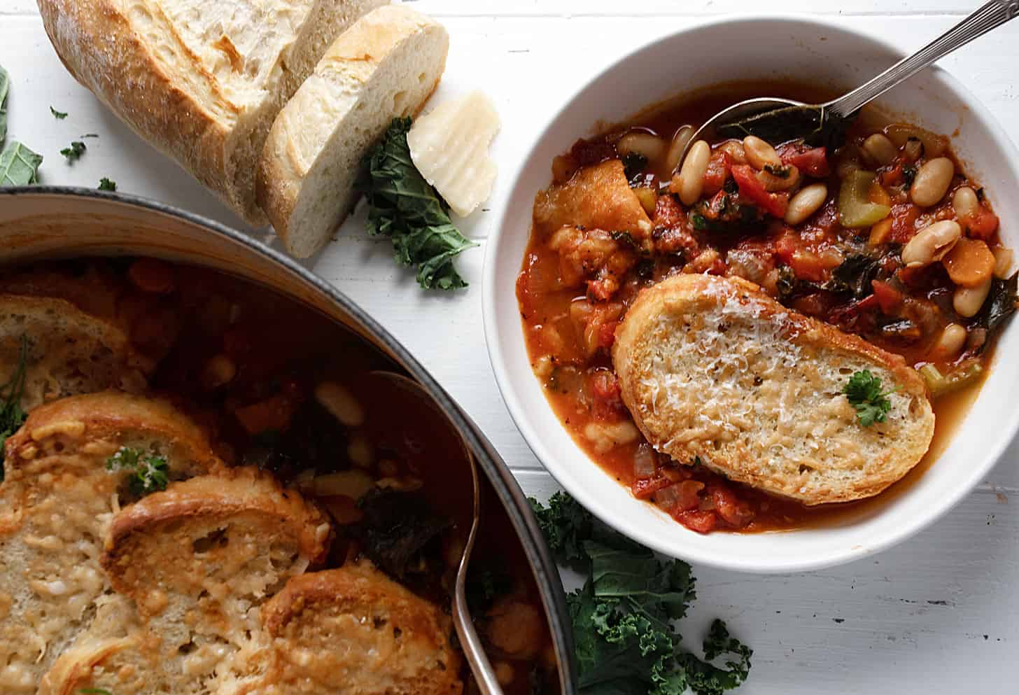 ribollita soup in bowl with bread