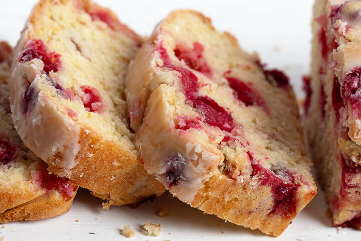 Cranberry orange loaf sliced.