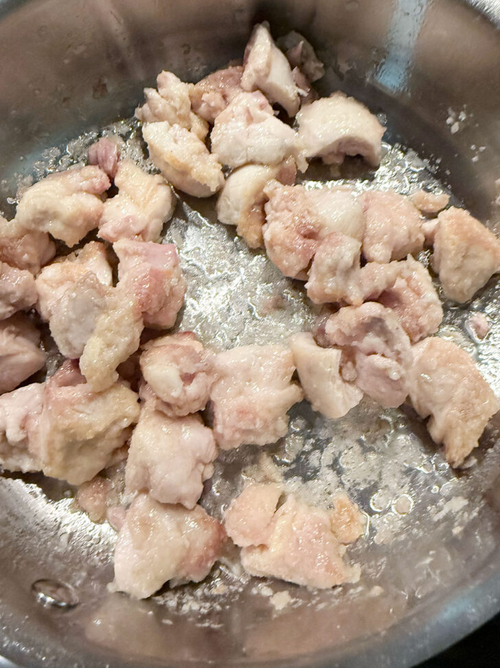 Chicken pieces after cooking through,