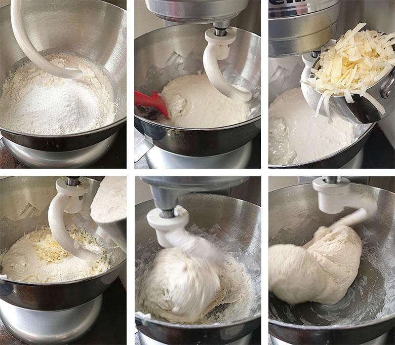 process shots for making the dough for buttermilk yeast bread