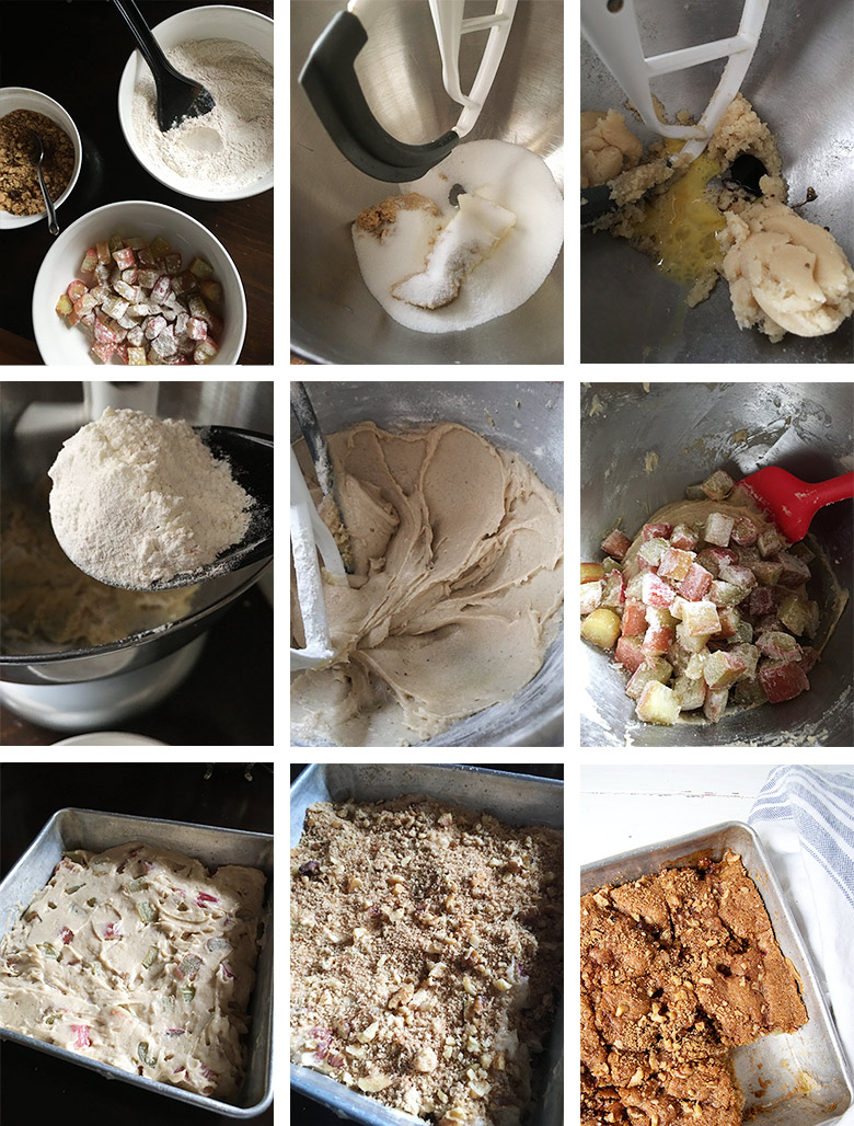 old fashioned rhubarb cake in pan