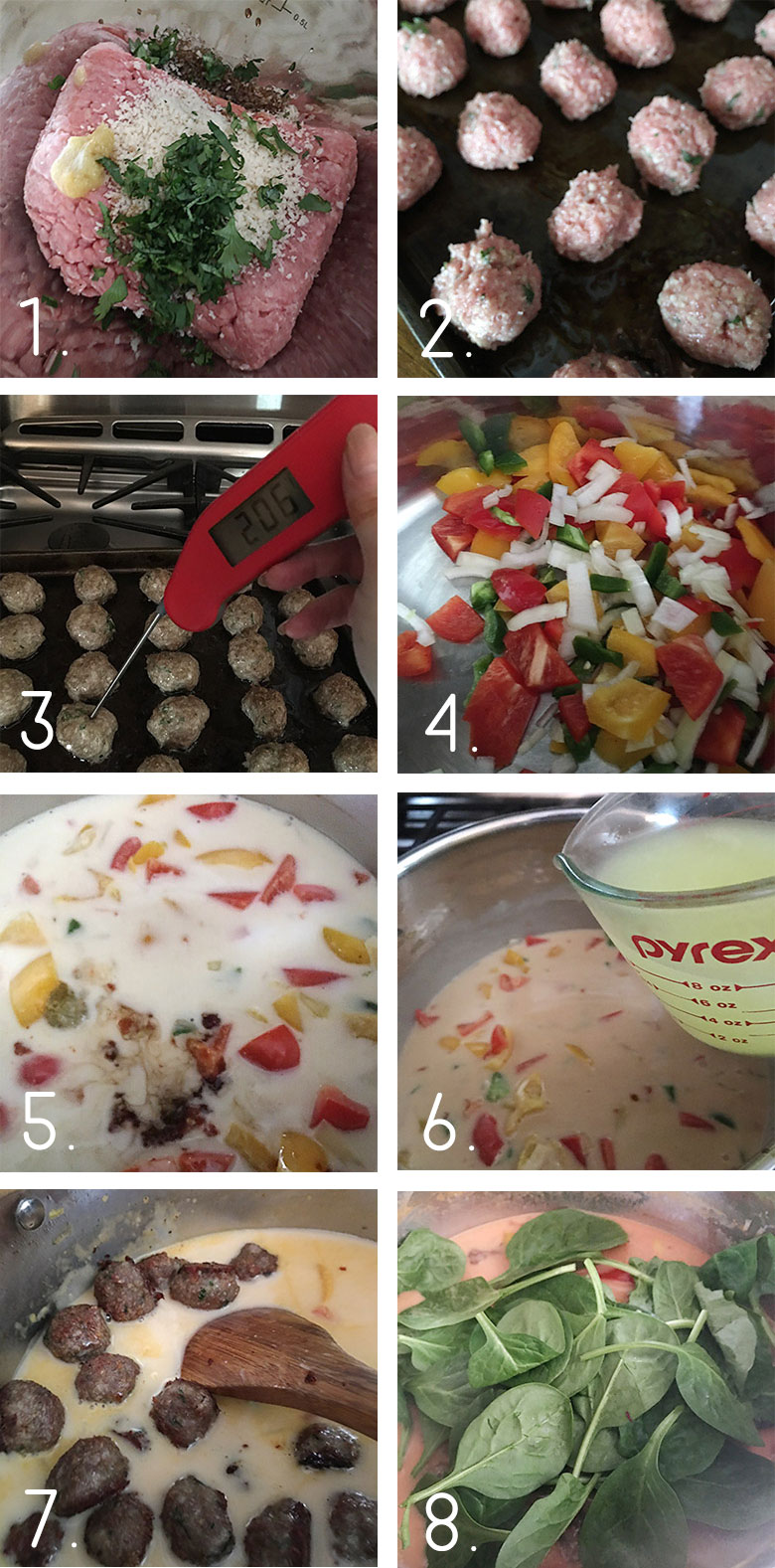 photo collage of steps to make Thai meatball soup 1