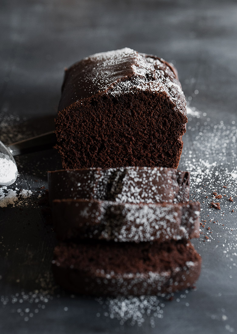 chocolate pound cake loaf sliced