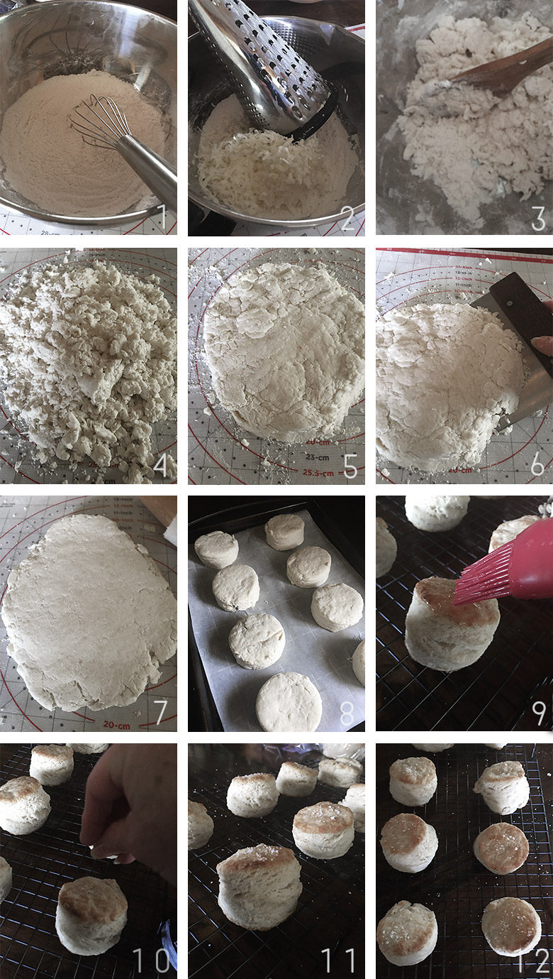 photo collage of steps to make buttermilk biscuits