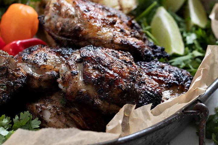 Jamaican jerk chicken on platter