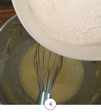 step 4 adding flour and baking soda