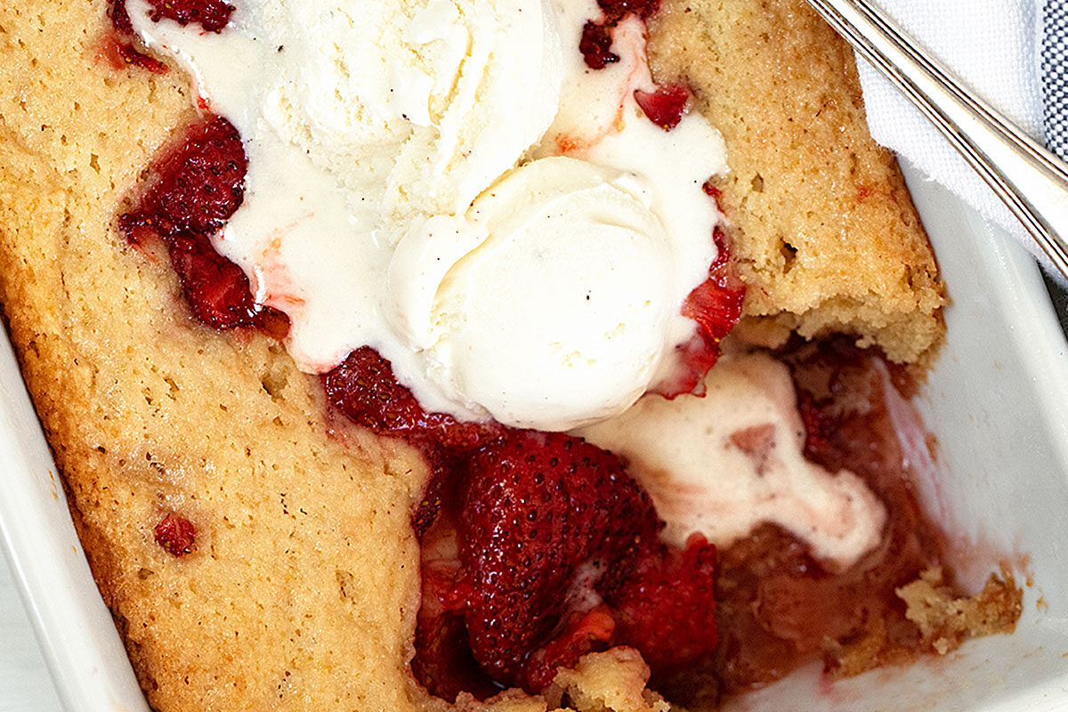Easy Strawberry Spoon Cake - Seasons and Suppers