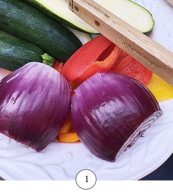 Preparing the vegetables for the grill.